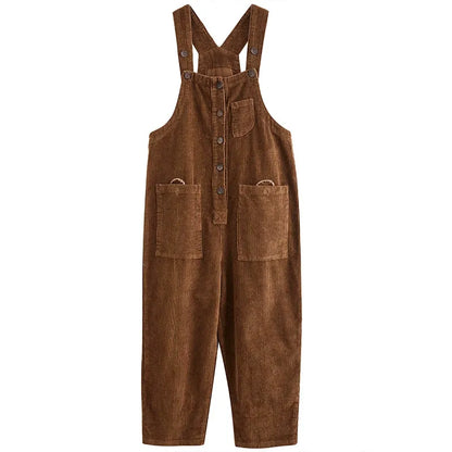 Retro Lazy Corduroy Overalls Winter Loose Slim Suspender Jumpsuit