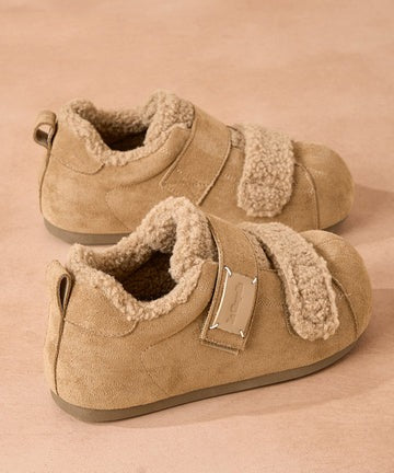 Women Camel Platform Suede Warm Flat Feet Shoes Buckle Strap