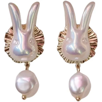 Soft Style Bunny Pearl Earrings Delicate Sweet Ear Studs for Daily Outfits