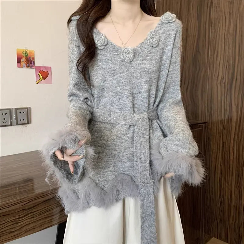 New High-End 3D Floral Knit Sweater