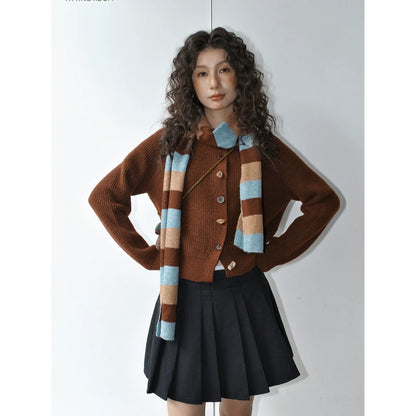 Block Striped Scarf Cardigan Sweater