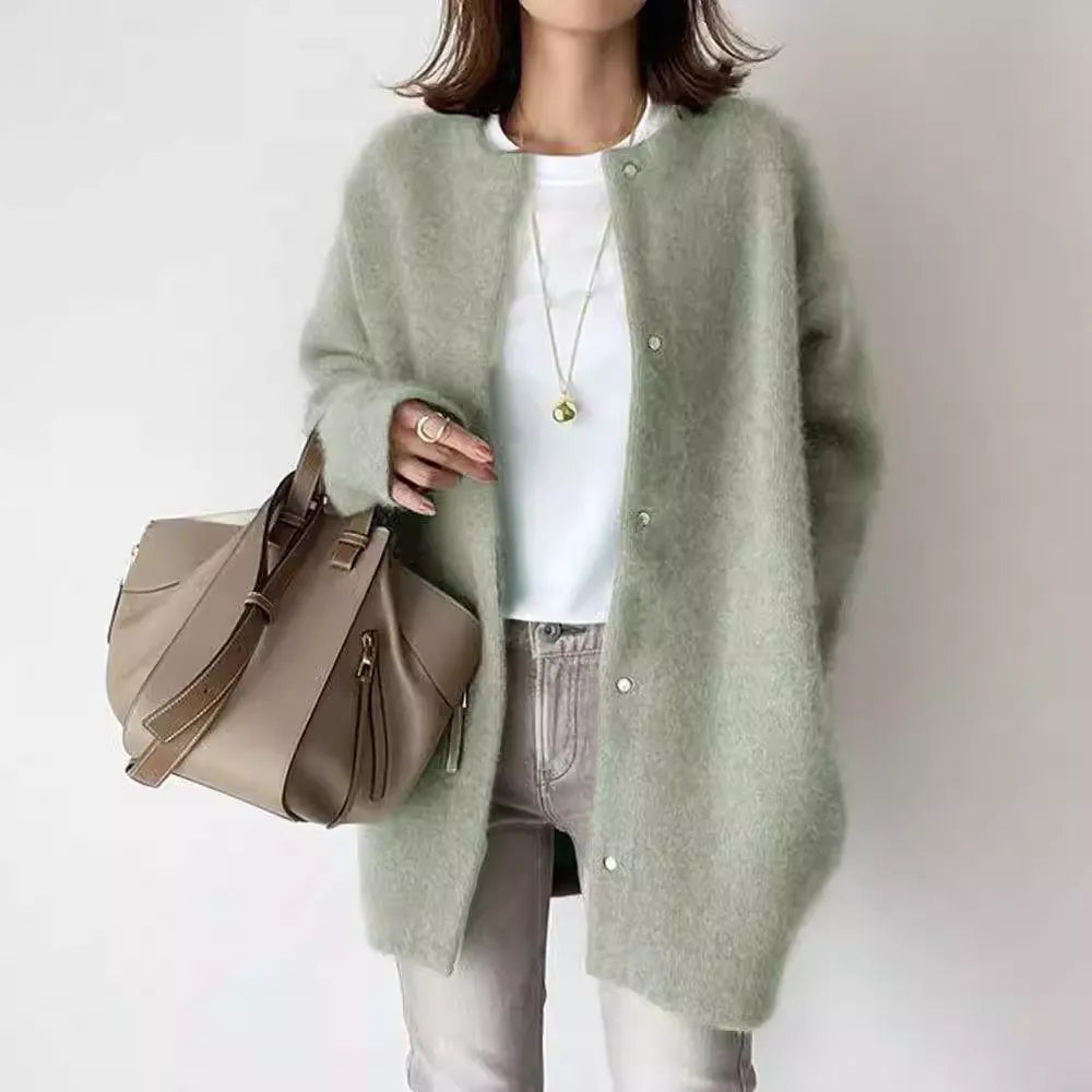 Soft white mink and wool blend cardigan, spring style