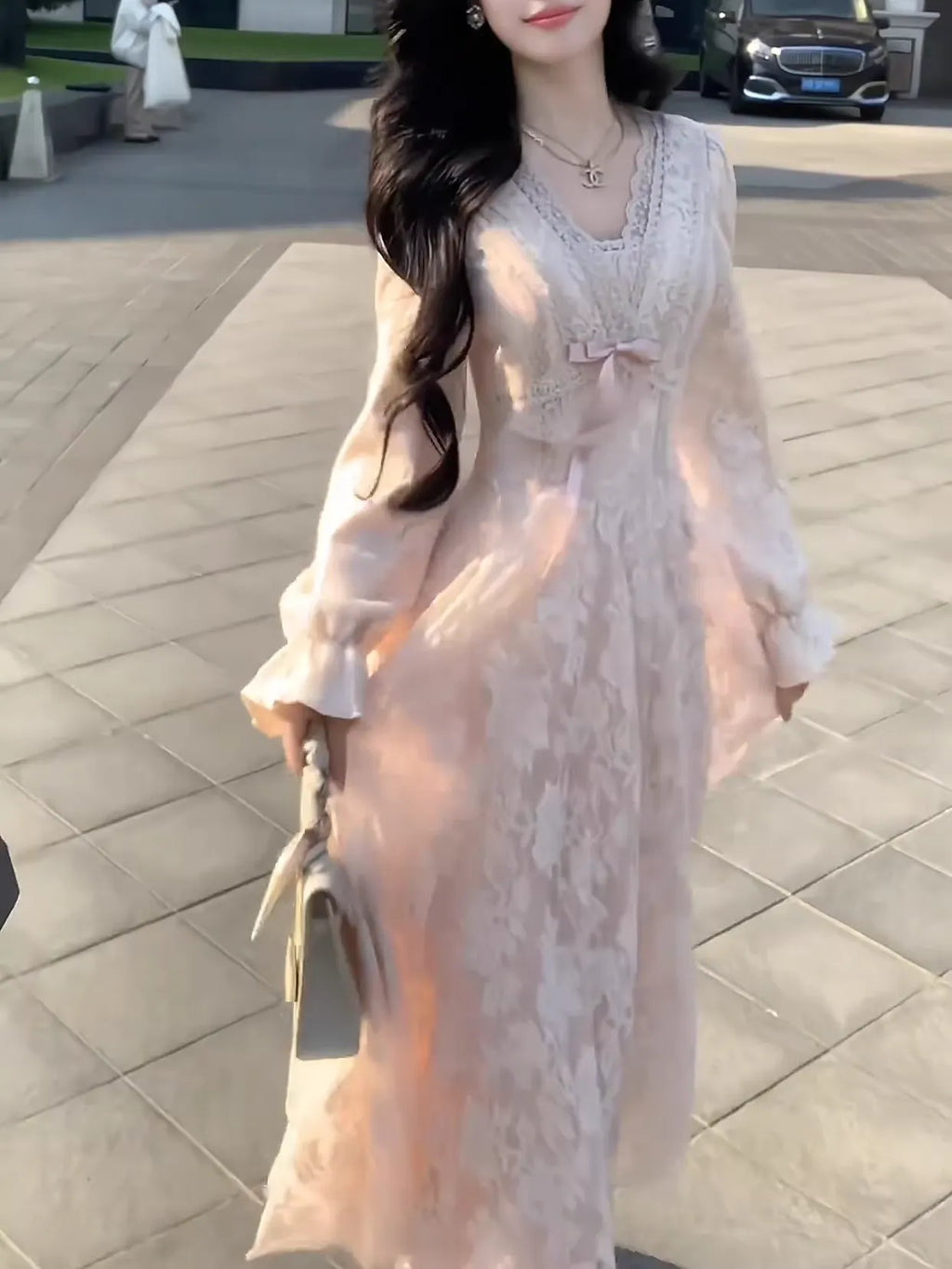 Fall Winter New Sexy V-neck Lace Dress