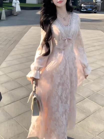 Fall Winter New Sexy V-neck Lace Dress