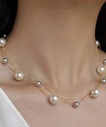 New Pearl 14k Gold Layered Light Luxury Necklace