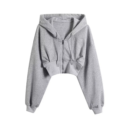 Cropped Zip Up Hoodie  High Waist Slim Fit Jacket