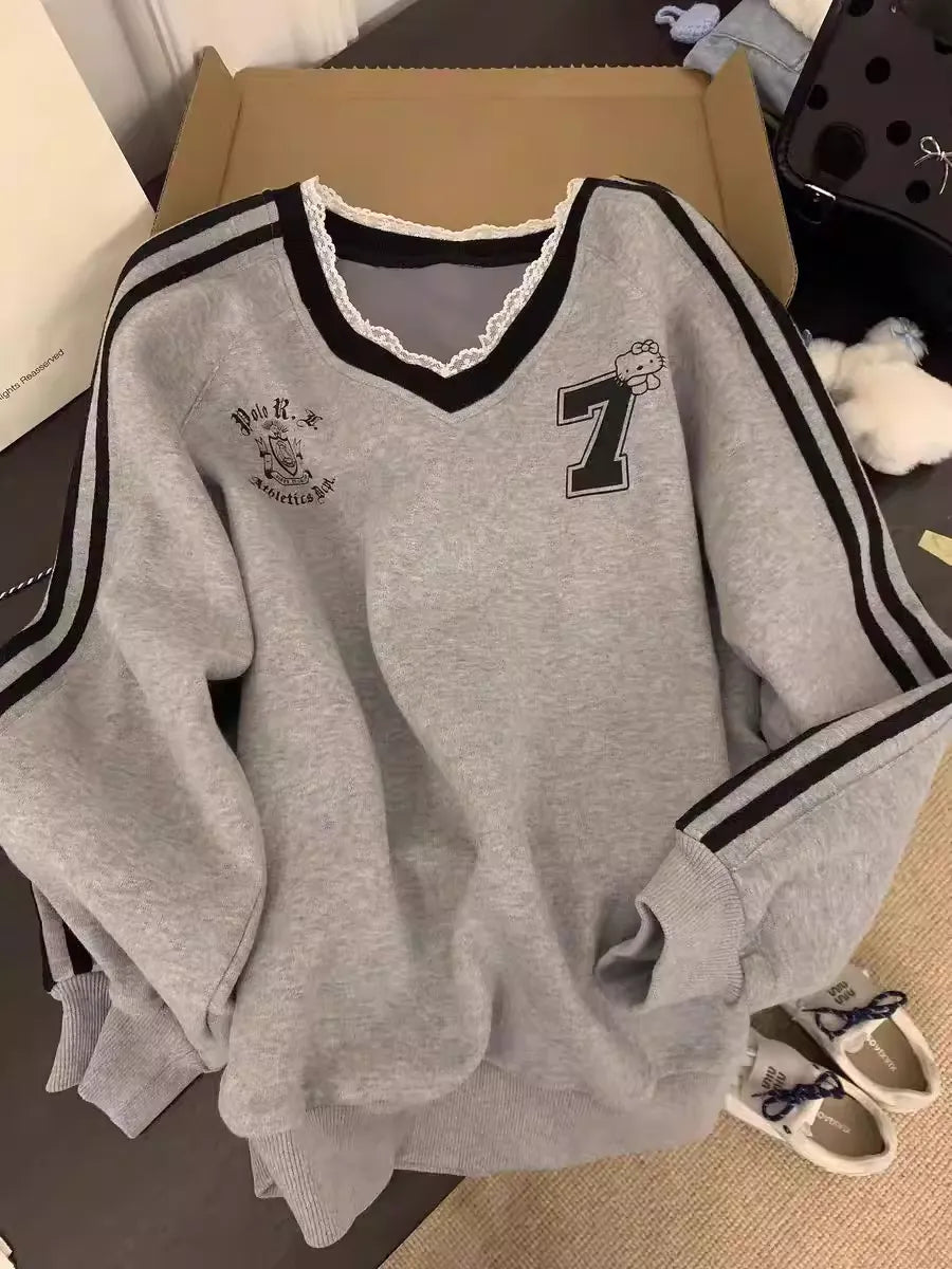 100%Cotton Gray V-Neck Sweatshirt