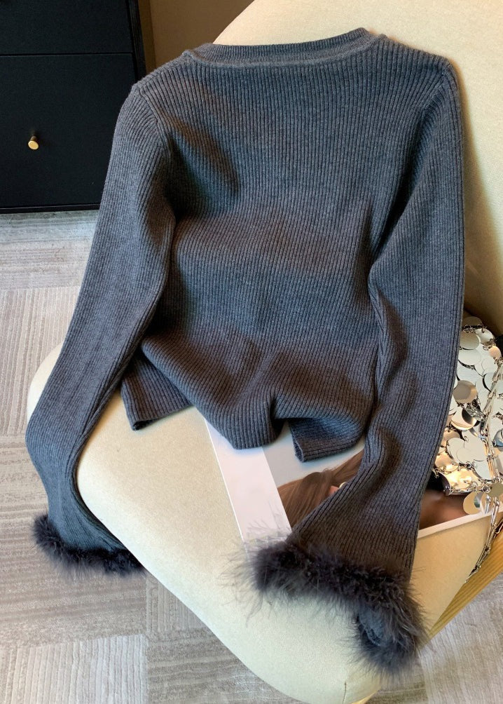 Modern Black Bow Button Side Open Knit Cardigan Winter