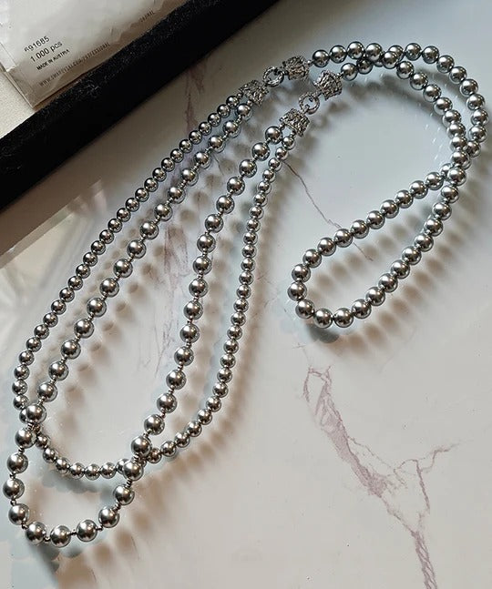 Light Luxury White Double-Layer Layered Long Pearl Necklace