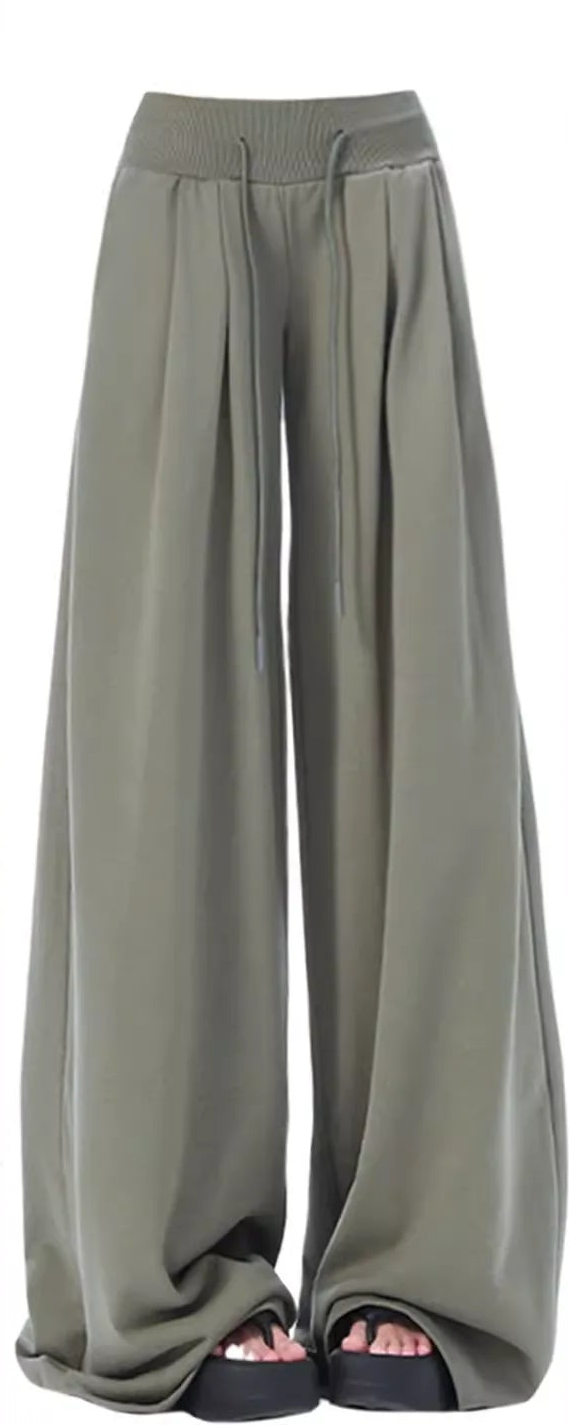 Plus Size Black Draped Loose Wide Leg Sweatpants, Casual & Slimming