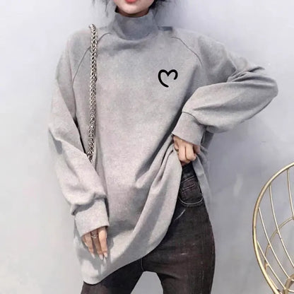 2026 New Women's Fleece Lined Turtleneck Sweatshirt Loose Fit Fall Winter