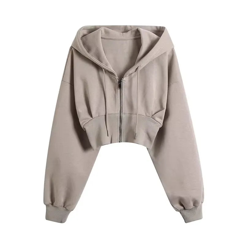 Cropped Zip Up Hoodie  High Waist Slim Fit Jacket