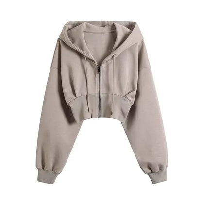 Cropped Zip Up Hoodie  High Waist Slim Fit Jacket