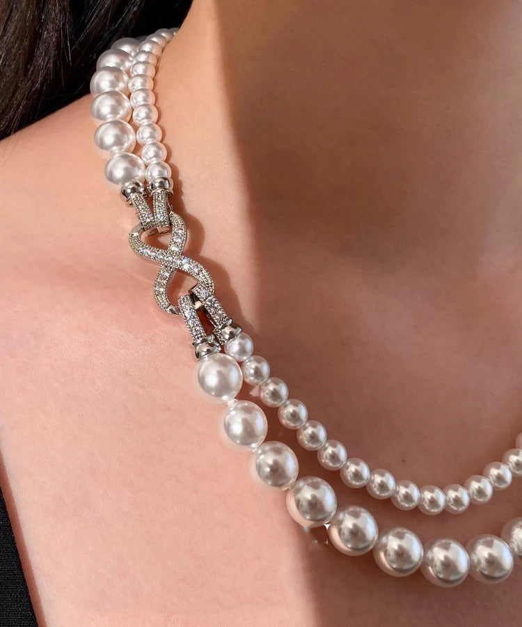 Light Luxury White Pearl Zircon Multi-Layered Necklace
