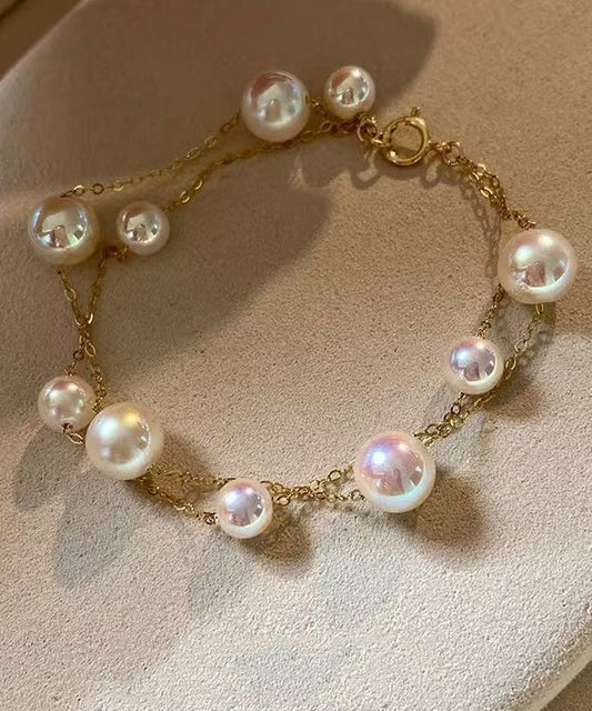 New White Pearl Double Layer 14K Gold Wrapped Bracelet