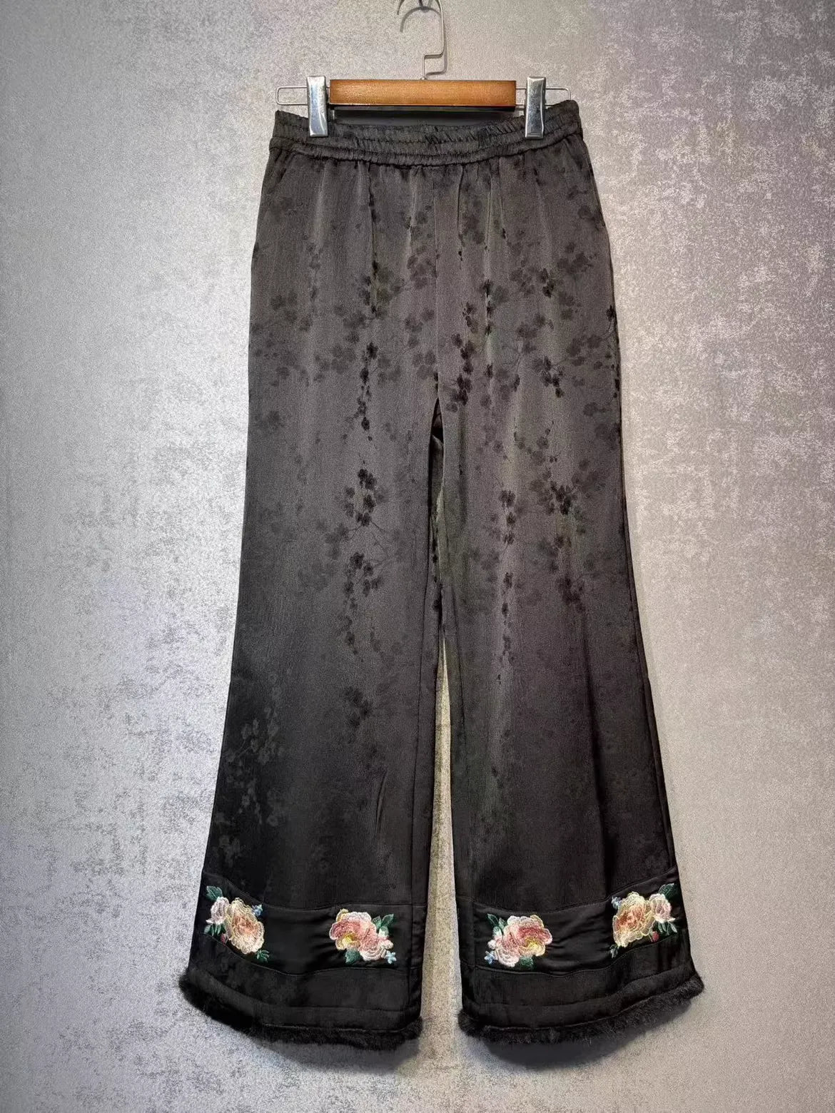 Elegant Silk Jacquard Wide Leg Pants