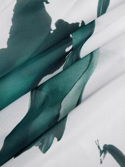 V-Neck Digital Printed Short Sleeve Dress Women