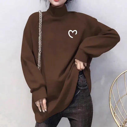 2026 New Women's Fleece Lined Turtleneck Sweatshirt Loose Fit Fall Winter