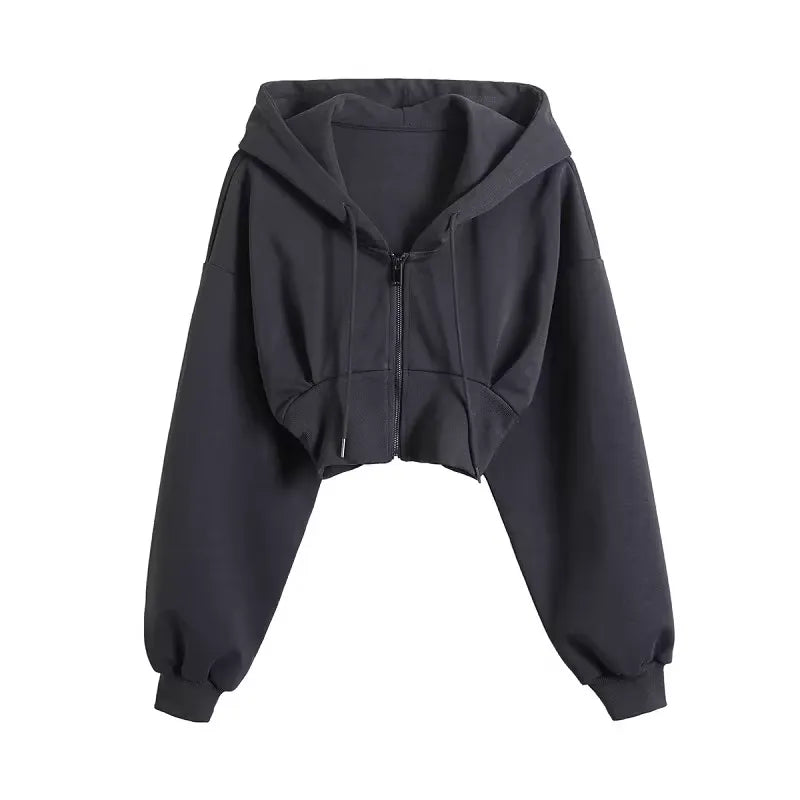 Cropped Zip Up Hoodie  High Waist Slim Fit Jacket