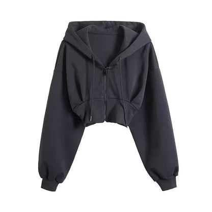 Cropped Zip Up Hoodie  High Waist Slim Fit Jacket