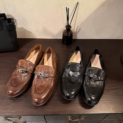Women's Handmade Horsehide Loafers - Classic Vintage Slip-on Dress Shoes