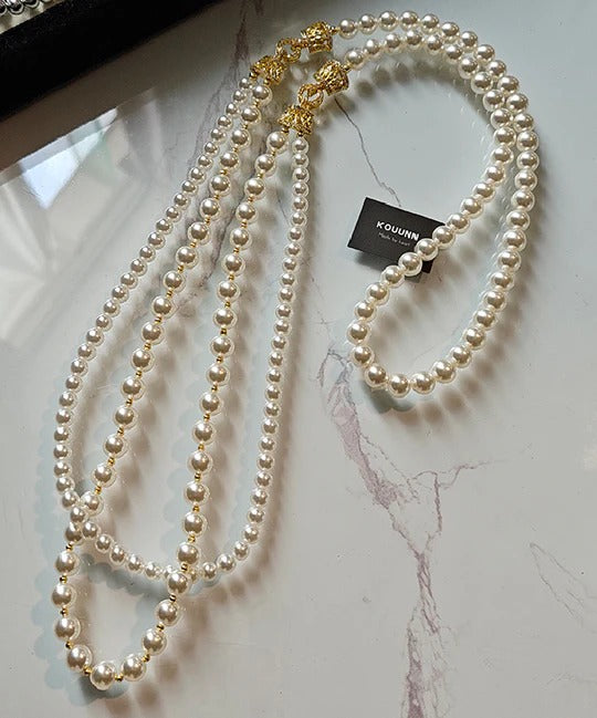 Light Luxury White Double-Layer Layered Long Pearl Necklace
