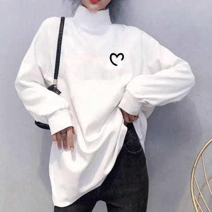 2026 New Women's Fleece Lined Turtleneck Sweatshirt Loose Fit Fall Winter
