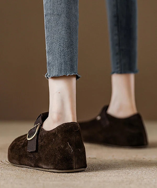 Red Suede Splicing Flat Feet Shoes Fuzzy Wool Lined