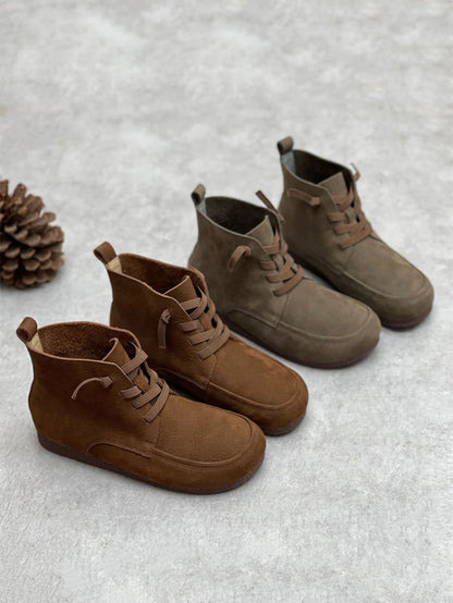 Women's Handmade Genuine Leather Ankle Boots 2026 Winter New