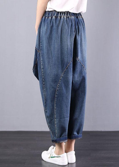 2026 autumn old casual pants big pockets denim blue harem pants