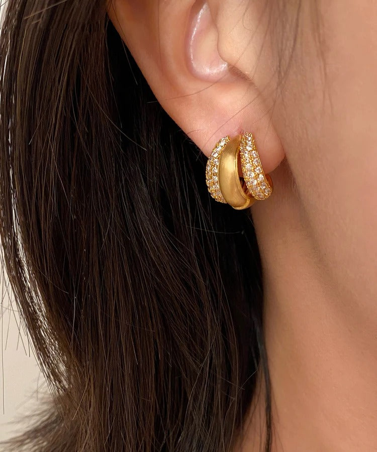 New Gold Layer Design Zircon Studded Earrings