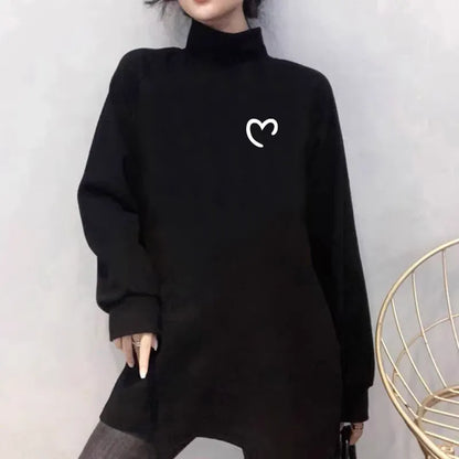2026 New Women's Fleece Lined Turtleneck Sweatshirt Loose Fit Fall Winter
