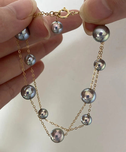 New White Pearl Double Layer 14K Gold Wrapped Bracelet