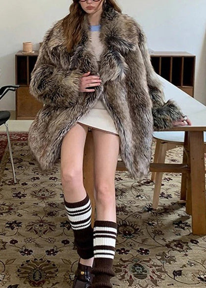 Winter Peter Pan Collar Leather And Fur Coat