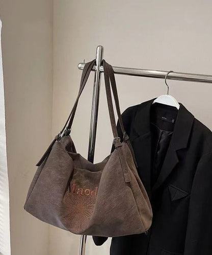 Classy Brown Embroidered Flower Letter Faux Leather Women Handbag