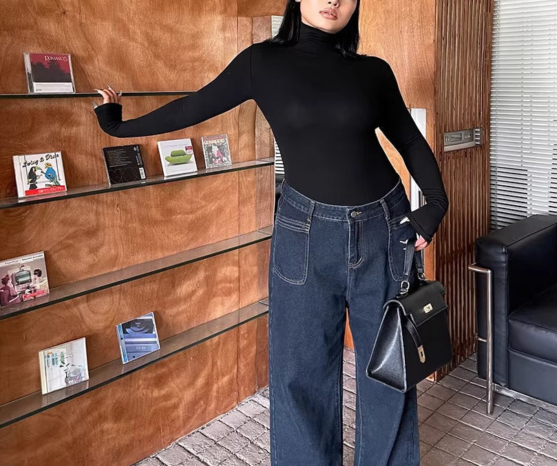 Plus Size Turtleneck Super Stretchy Slim Fit Long Sleeve Base Top