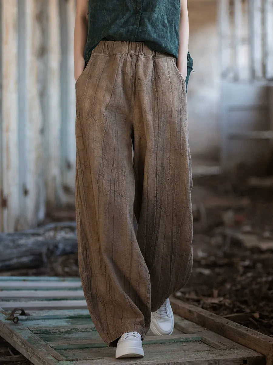 Women's Ramie Tie Dye Linen Cotton Vintage Lantern Trousers