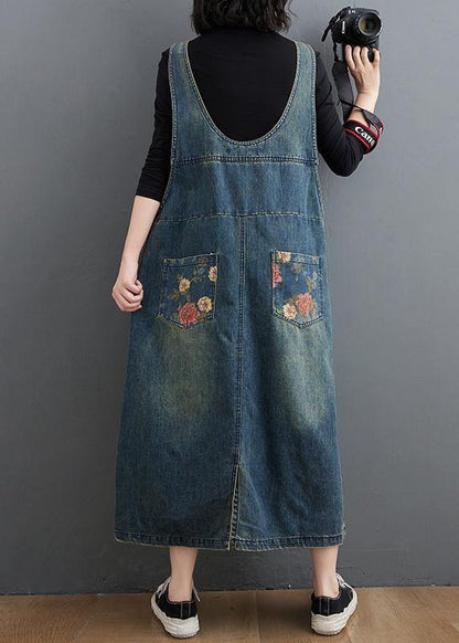 Chic Denim Blue Print Casual Pants Plus Size Spring Jumpsuit skirt