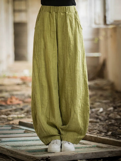 Women's Ramie Tie Dye Linen Cotton Vintage Lantern Trousers