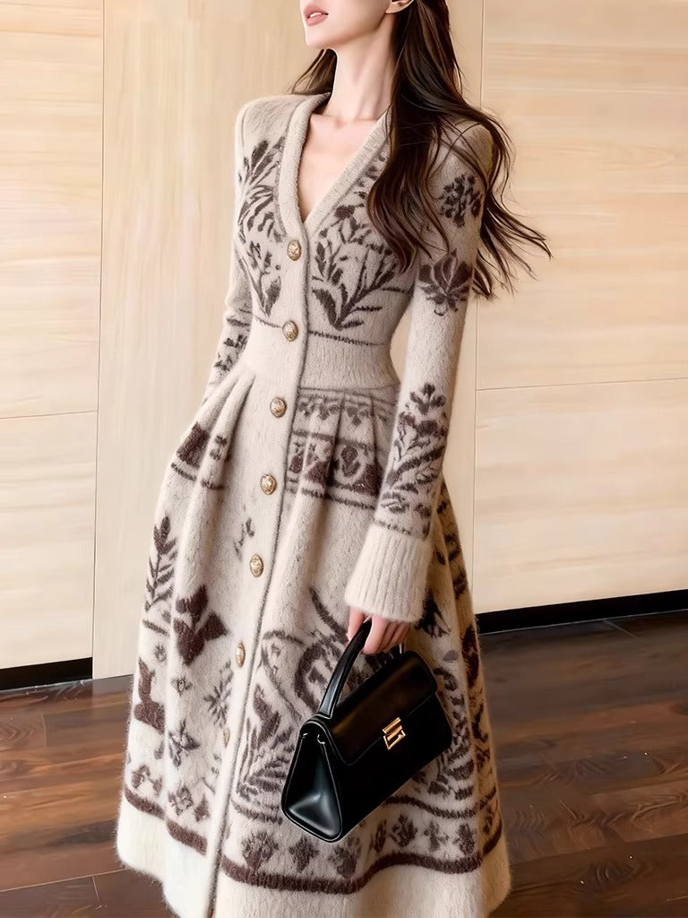 Fair Isle jacquard knit dress vintage sweater dress