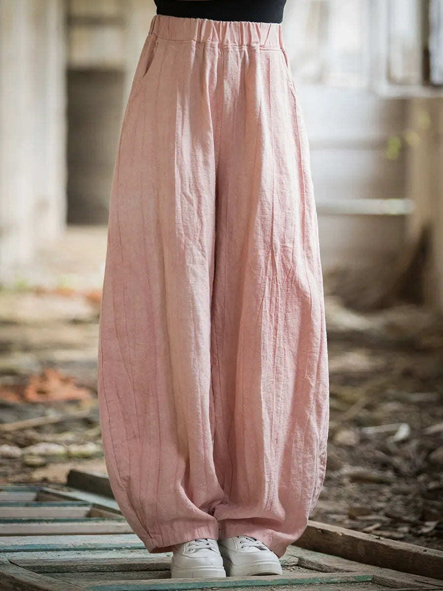 Women's Ramie Tie Dye Linen Cotton Vintage Lantern Trousers