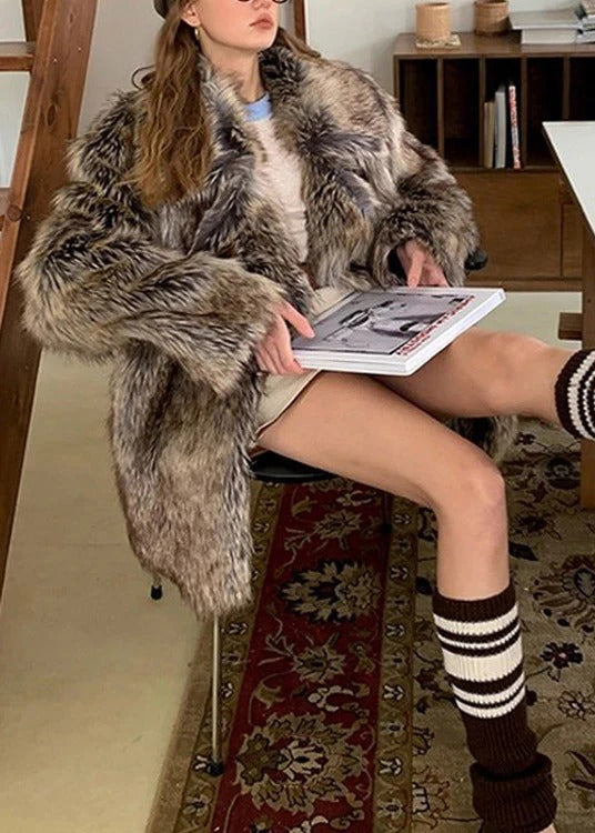 Winter Peter Pan Collar Leather And Fur Coat