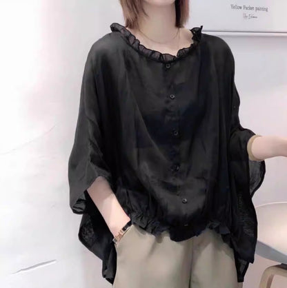 Sun Protection Cotton Linen Batwing Sleeve To