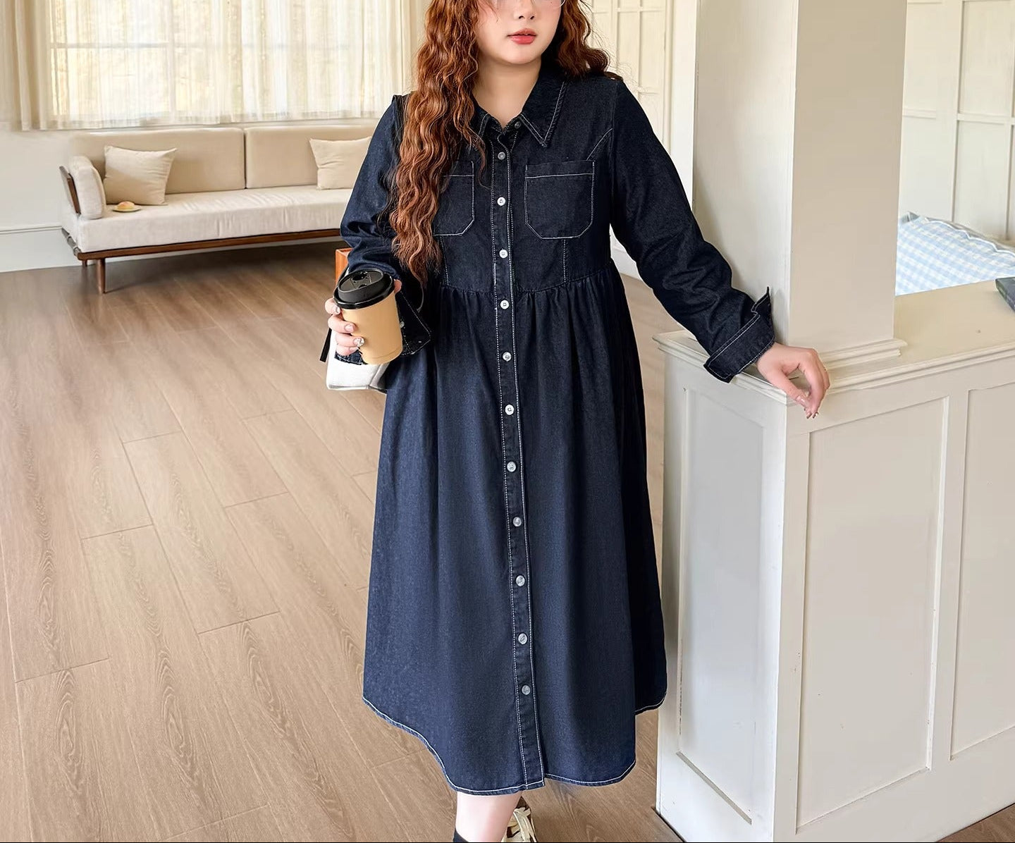 Plus Size Hong Kong Style Casual Denim Dress