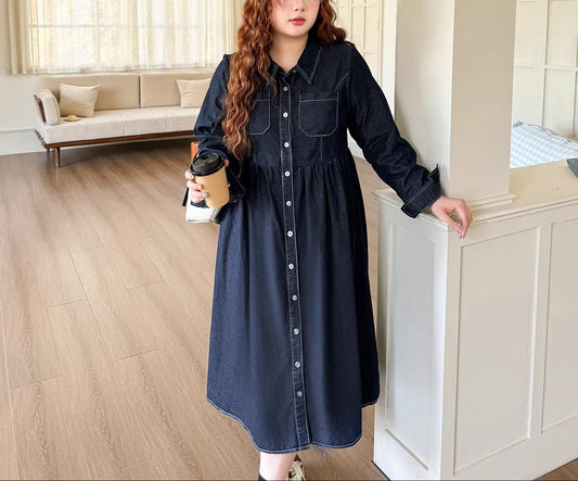 Plus Size Hong Kong Style Casual Denim Dress
