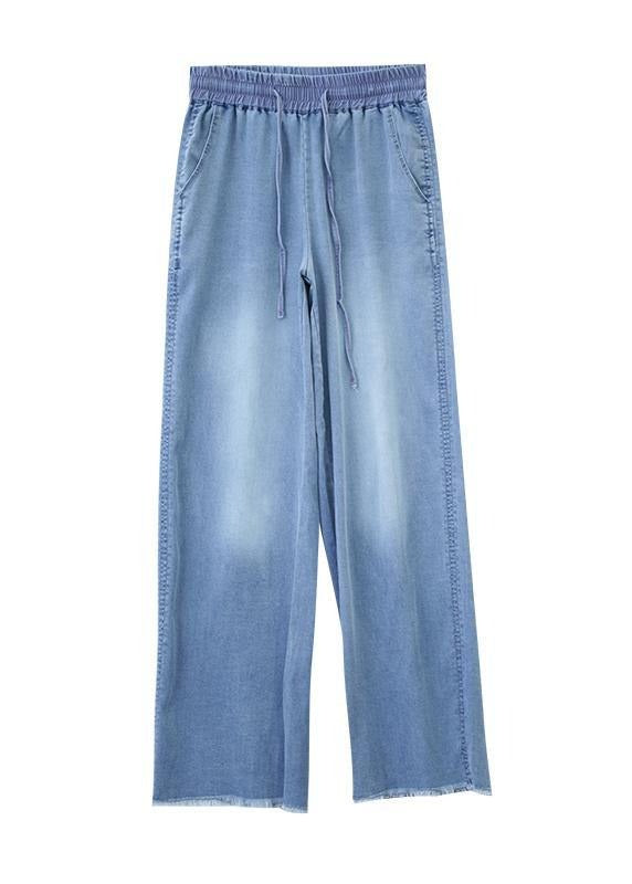 Women's pants elastic waist tie Tencel denim pants fat legs pants