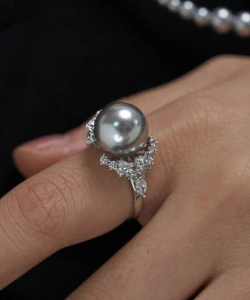 2026 New White Pearl Zircon Open Silver Rings