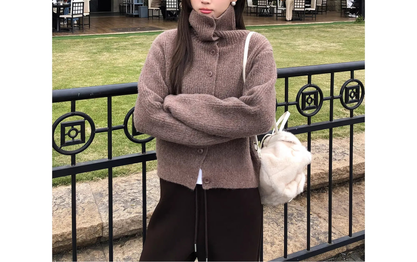 Retro Lapel Turtleneck Cardigan Women Loose Elegant Knit Outerwear Top