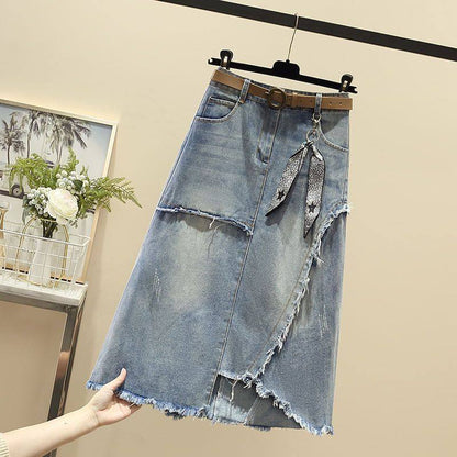 Irregular High Waist Denim Skirt - Slimming & Hip-flattering