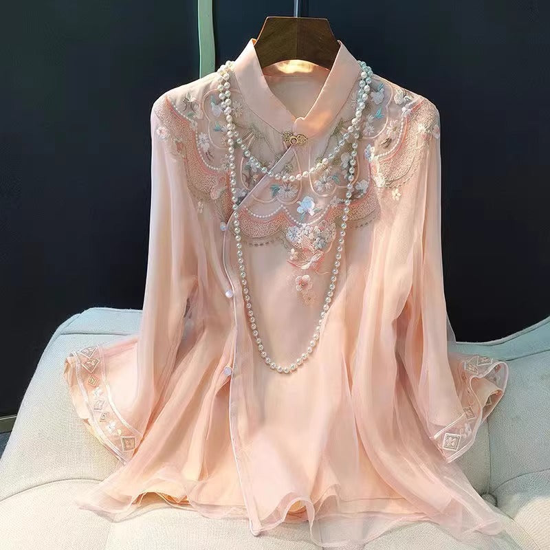 New Chinese Style Vintage Stand Collar Oblique Placket Spring Outerwear